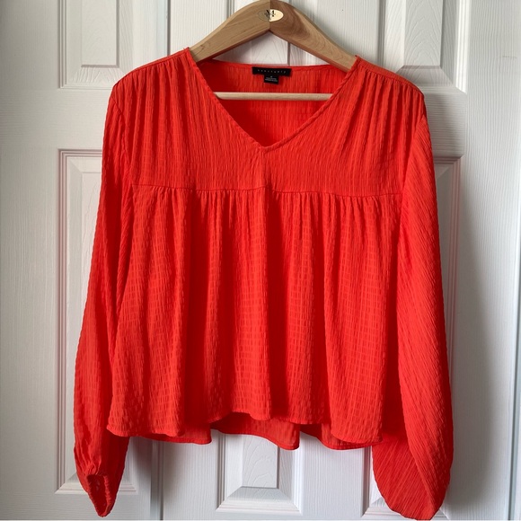 Sanctuary Wide Sleeve Blood Orange Women’s Blouse V-neck Elastic Cuffs Size M - Picture 2 of 10